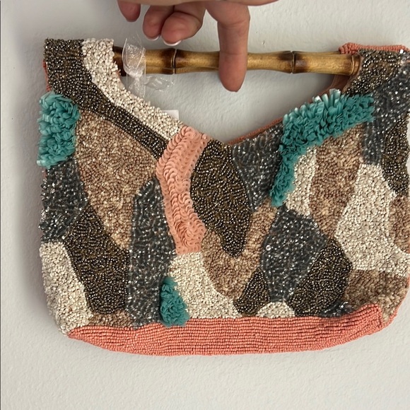 Handmade in India Handbags - Antik Kraft | Beaded Hand Bag w/ Bamboo Handles